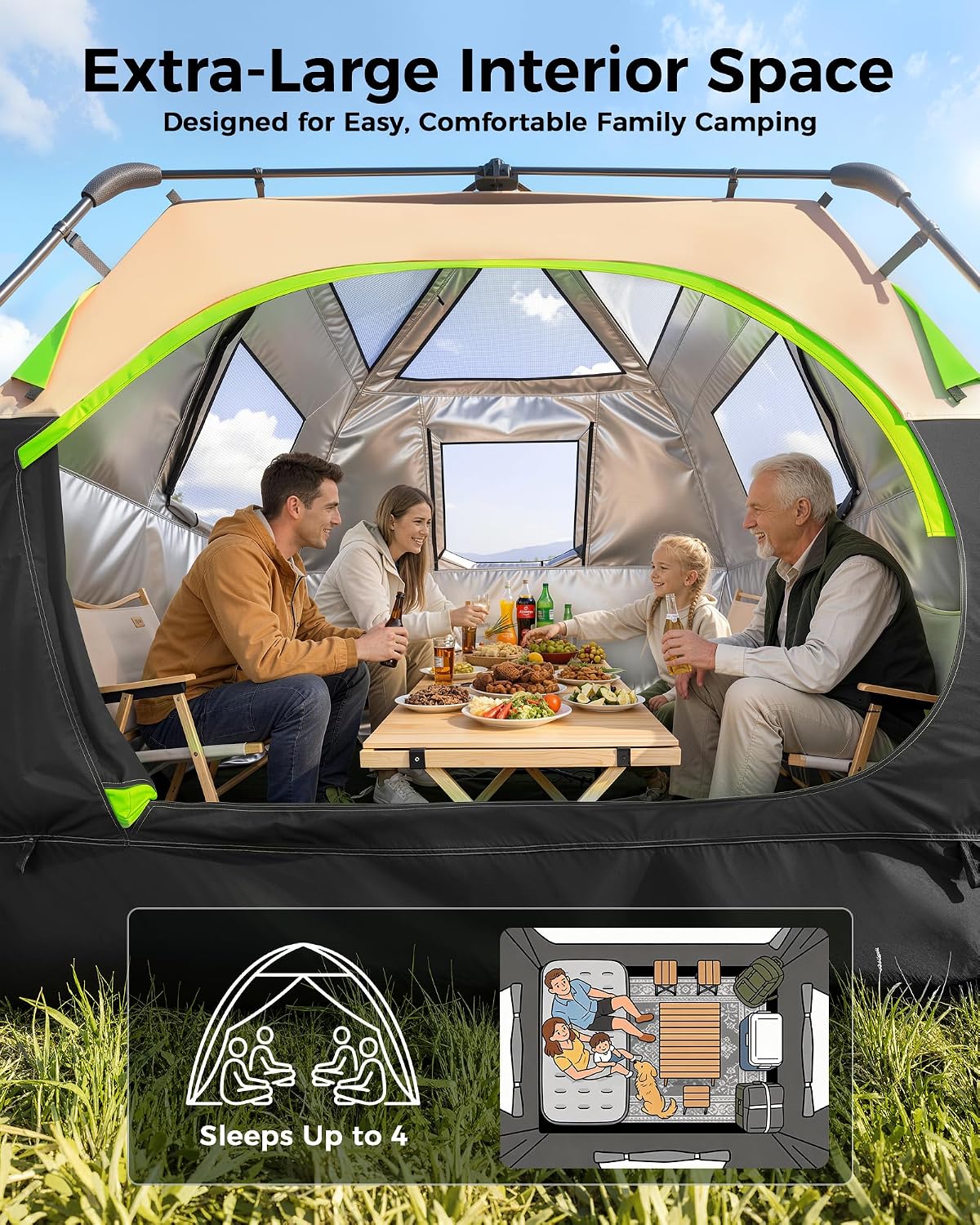 4-Person Instant Cabin Tent — Festival Ready (60-Sec Setup)